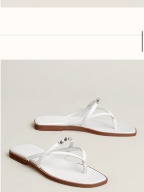 Hermes miss sandal White Leather Toe-Post Sandals with Brown Sole